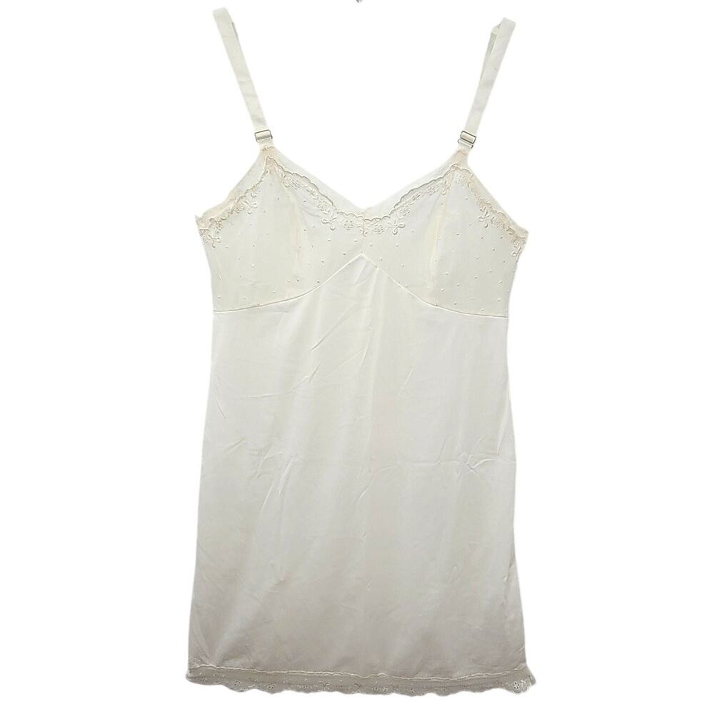 Vintage Satin Lace‎ Slip Dress Adjustable Ribbon Straps Fairycore Layering Piece